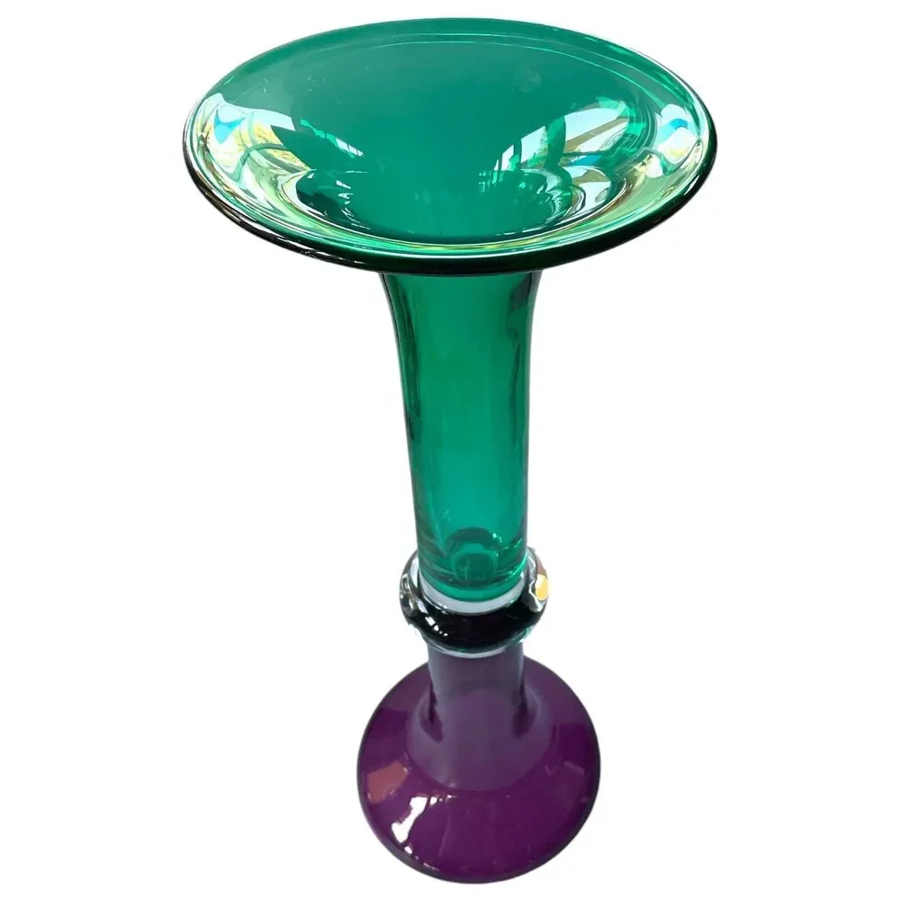 Purple Green Double Trumpet Art Glass Vase‎ Cylindrical Eclectic Contemporary